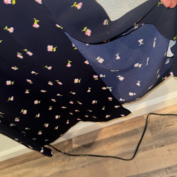 J. Crew Mercantile Navy Ditsy Floral Print V-Neck Midi Dress with Slits Size 6 - Picture 7 of 8